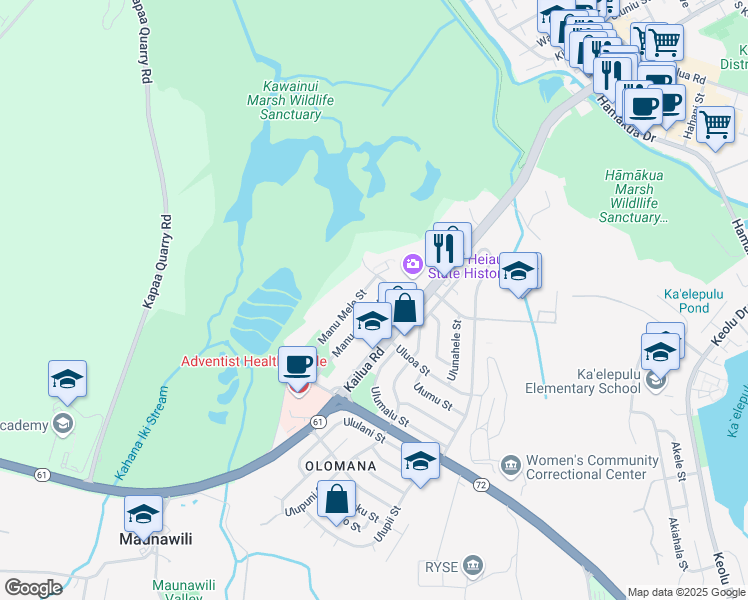 map of restaurants, bars, coffee shops, grocery stores, and more near 1224 Manu Aloha Street in Kailua