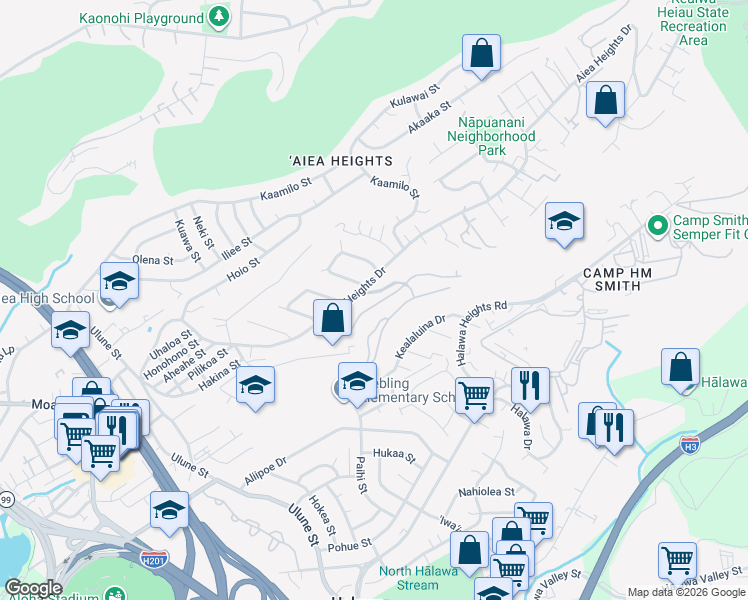map of restaurants, bars, coffee shops, grocery stores, and more near 99-782 Holoai Street in Aiea