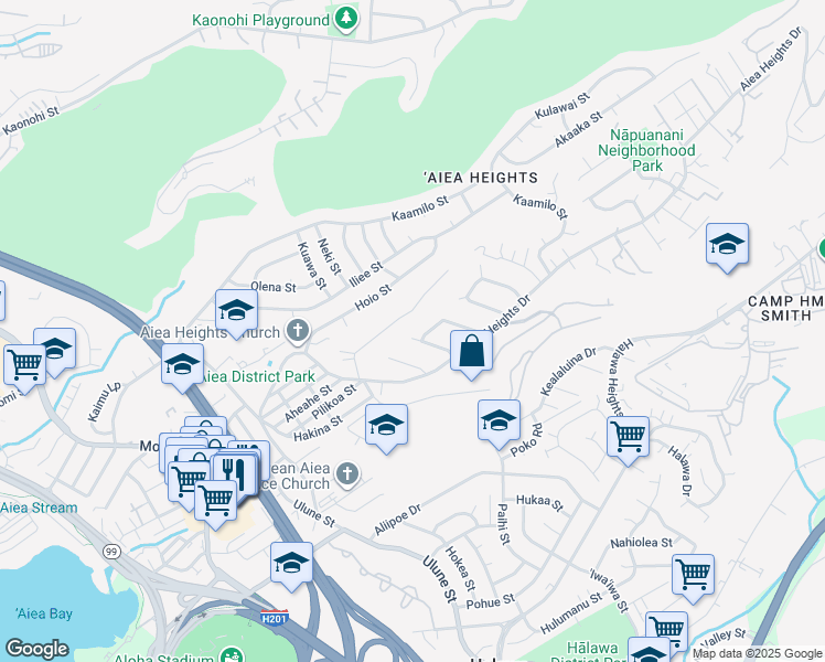 map of restaurants, bars, coffee shops, grocery stores, and more near 99-59 Pooholua Drive in Aiea