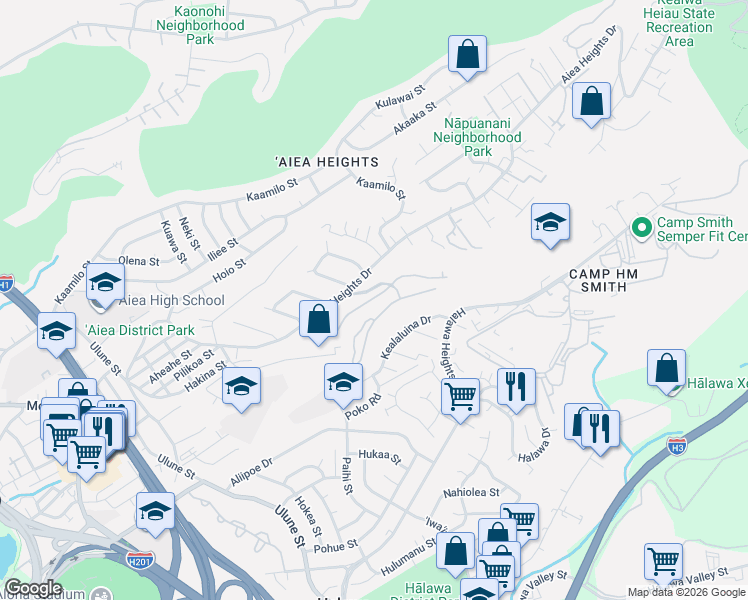 map of restaurants, bars, coffee shops, grocery stores, and more near 99-782 Holoai Street in Aiea