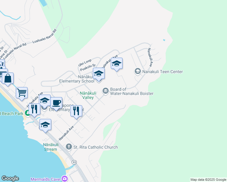 map of restaurants, bars, coffee shops, grocery stores, and more near 89-861 Nanakuli Avenue in Waianae