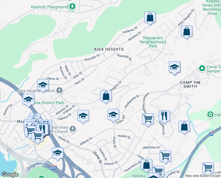map of restaurants, bars, coffee shops, grocery stores, and more near 99-714 Aiea Heights Drive in Aiea
