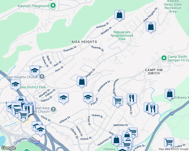 map of restaurants, bars, coffee shops, grocery stores, and more near 99-782 Holoai Street in Aiea