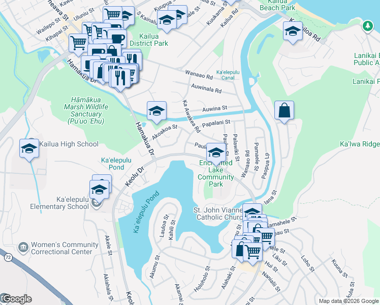 map of restaurants, bars, coffee shops, grocery stores, and more near 705 Keolu Drive in Kailua