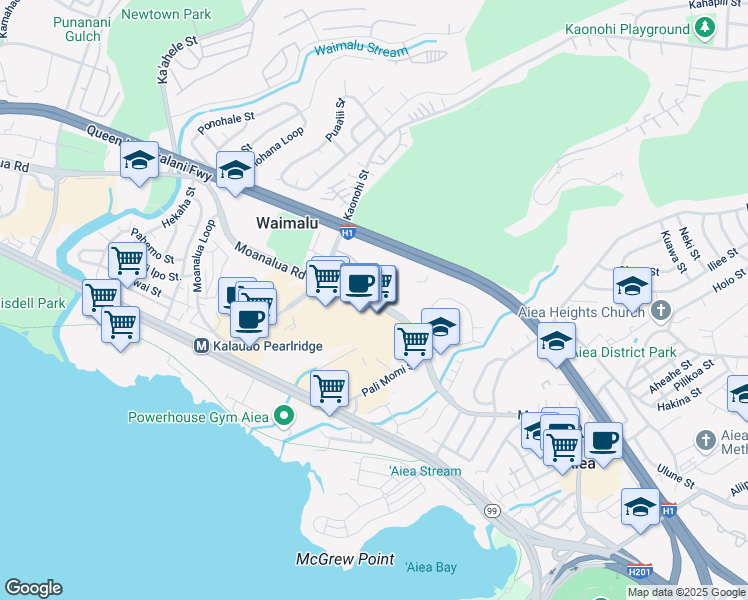 map of restaurants, bars, coffee shops, grocery stores, and more near 98-1040 Moanalua Road in Aiea
