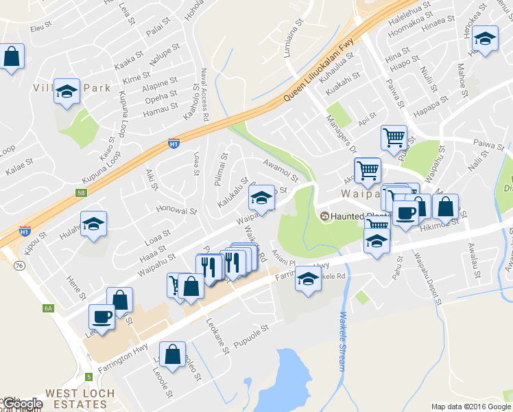map of restaurants, bars, coffee shops, grocery stores, and more near 94-468 Waipahu Street in Waipahu
