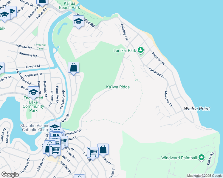 map of restaurants, bars, coffee shops, grocery stores, and more near 1170 Kamahele Street in Kailua