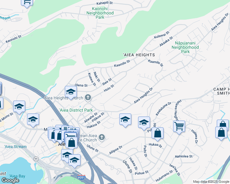 map of restaurants, bars, coffee shops, grocery stores, and more near 99-59 Pooholua Drive in Aiea