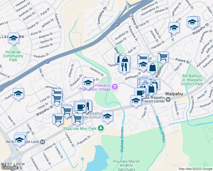 map of restaurants, bars, coffee shops, grocery stores, and more near in Waipahu