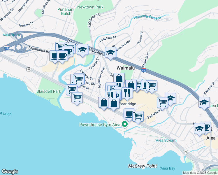 map of restaurants, bars, coffee shops, grocery stores, and more near 98-941 Moanalua Road in Aiea