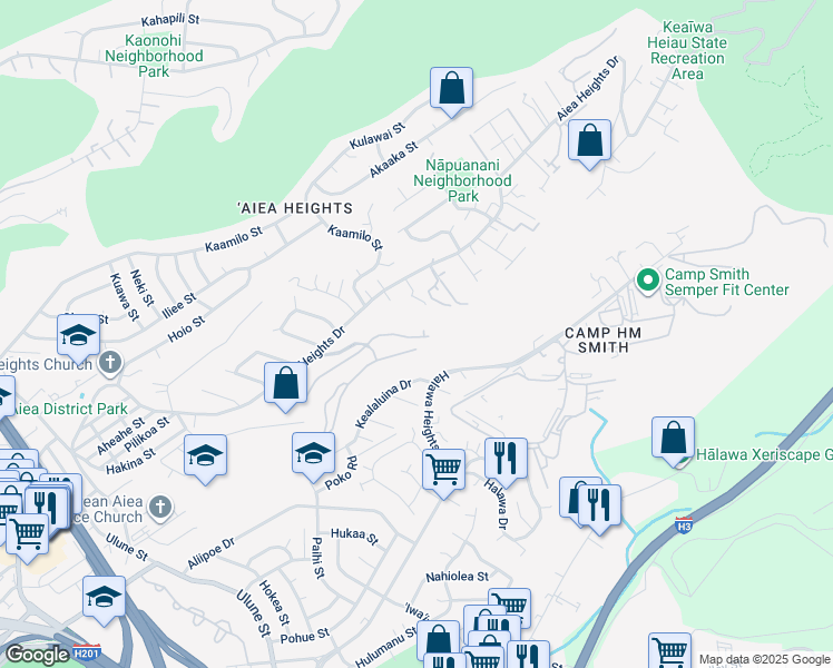 map of restaurants, bars, coffee shops, grocery stores, and more near 99-935 Aiea Heights Drive in Aiea