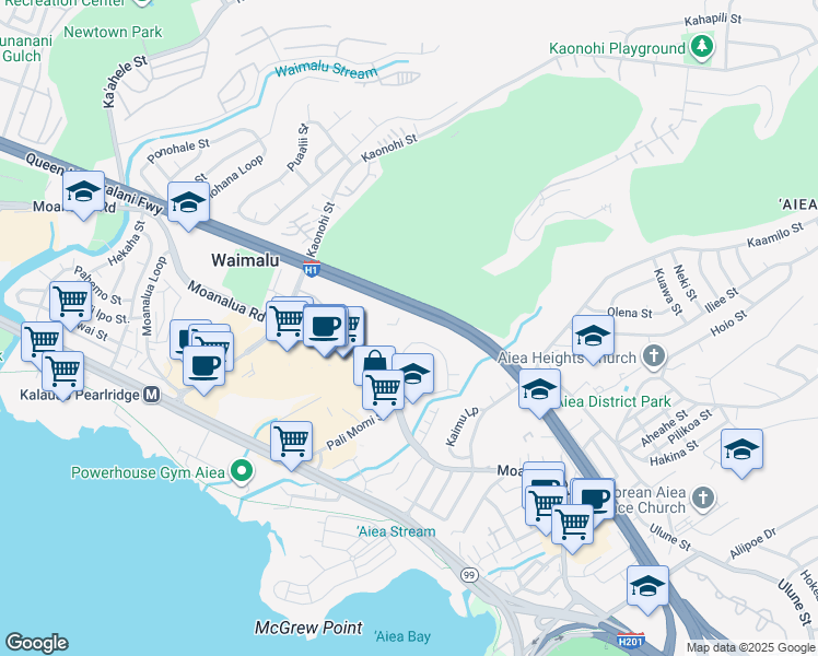 map of restaurants, bars, coffee shops, grocery stores, and more near 98-404 Koauka Loop in Aiea