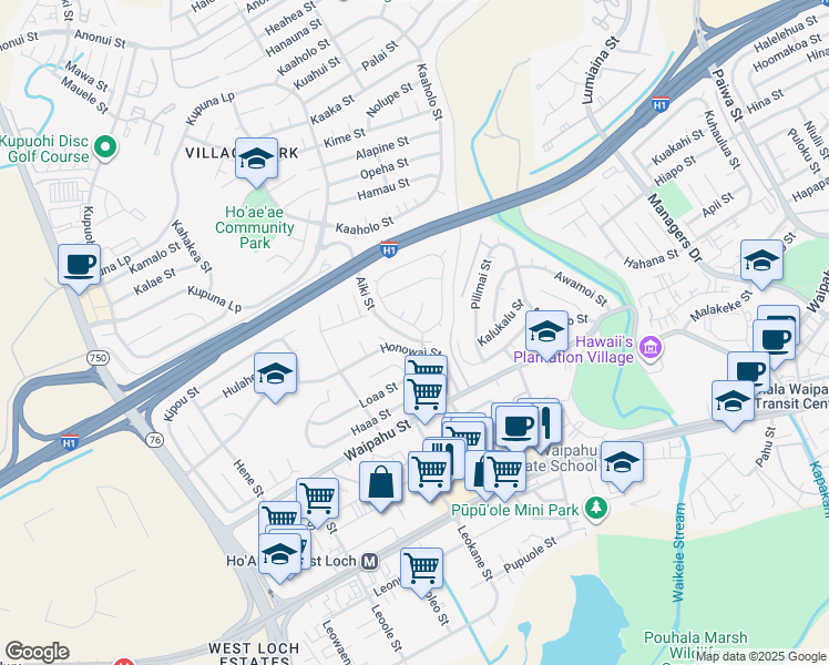 map of restaurants, bars, coffee shops, grocery stores, and more near 94-457 Lianu Place in Waipahu