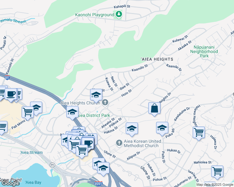 map of restaurants, bars, coffee shops, grocery stores, and more near in Aiea