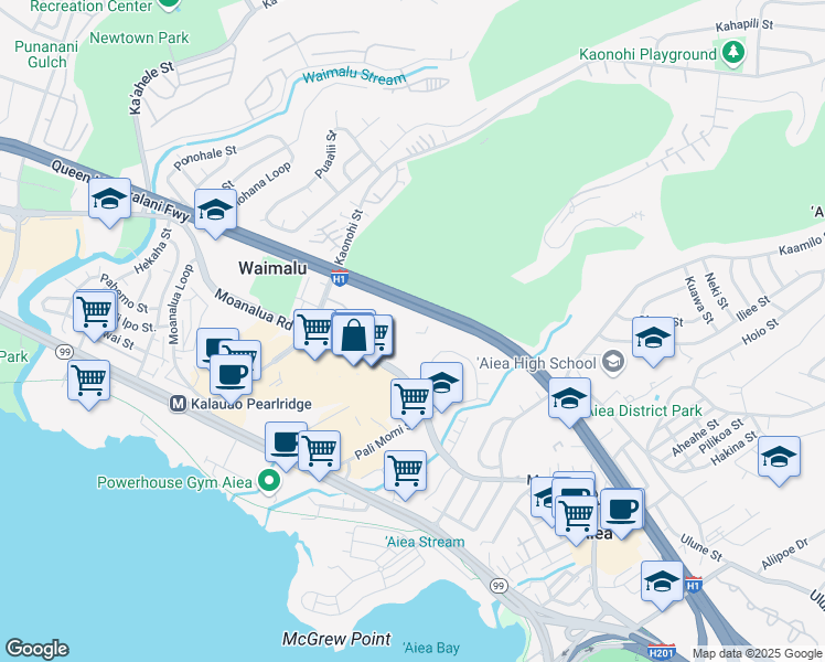 map of restaurants, bars, coffee shops, grocery stores, and more near in Waimalu