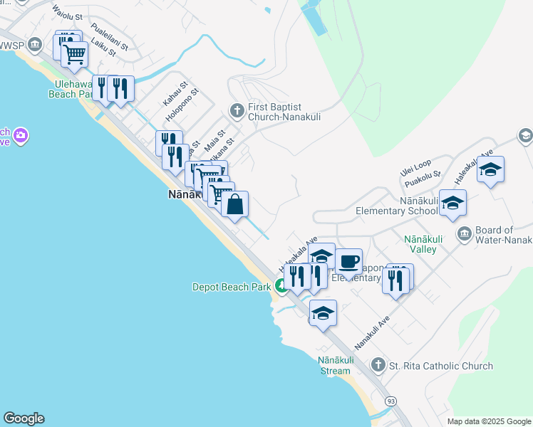 map of restaurants, bars, coffee shops, grocery stores, and more near 87-21317 Helelua Place in Waianae