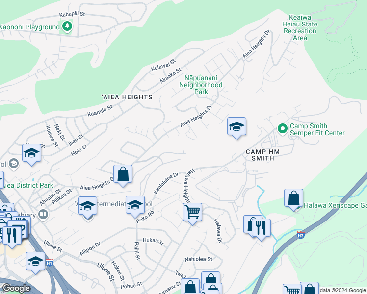 map of restaurants, bars, coffee shops, grocery stores, and more near 99-911 Holoai Street in Aiea
