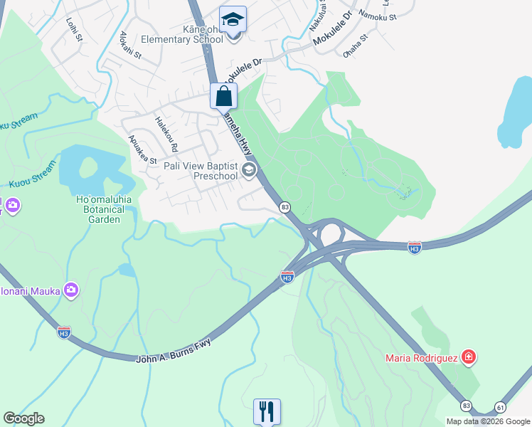 map of restaurants, bars, coffee shops, grocery stores, and more near 45-320 Kahiko Street in Kaneohe