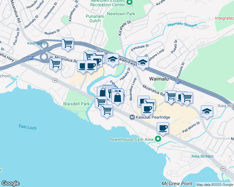 map of restaurants, bars, coffee shops, grocery stores, and more near 98-239 Pahemo Street in Aiea