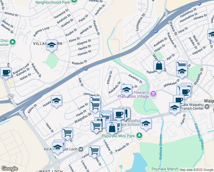 map of restaurants, bars, coffee shops, grocery stores, and more near 94-460 Pilimai Street in Waipahu