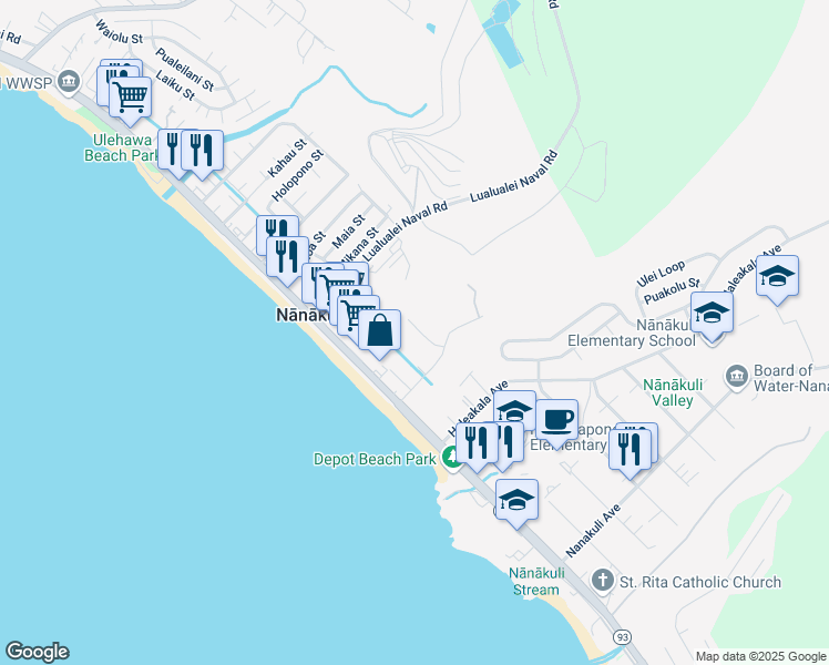 map of restaurants, bars, coffee shops, grocery stores, and more near 87-21317 Helelua Place in Waianae