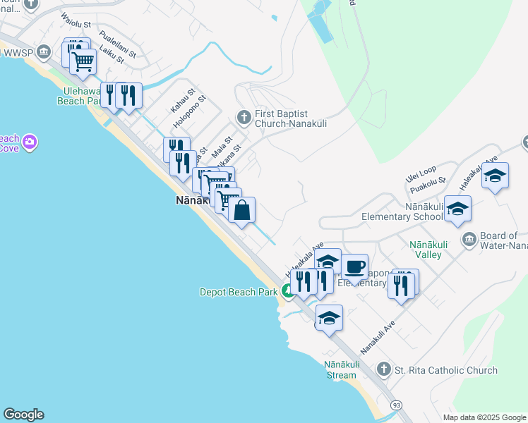 map of restaurants, bars, coffee shops, grocery stores, and more near 87-21317 Helelua Place in Waianae
