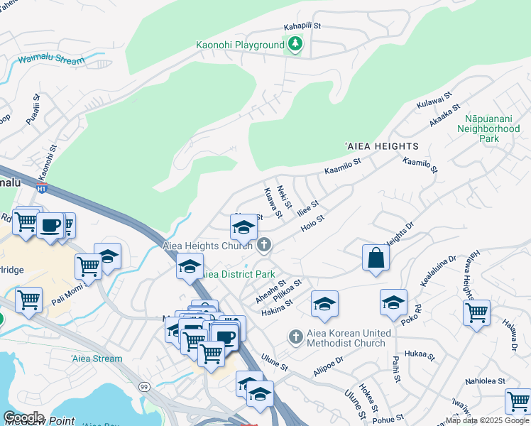 map of restaurants, bars, coffee shops, grocery stores, and more near 98-878 Olena Street in Aiea