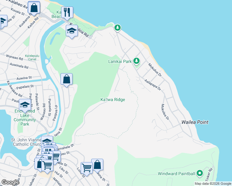 map of restaurants, bars, coffee shops, grocery stores, and more near 358 Kaelepulu Drive in Kailua