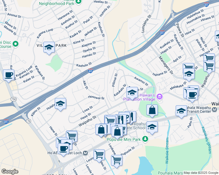 map of restaurants, bars, coffee shops, grocery stores, and more near 94-460 Pilimai Street in Waipahu