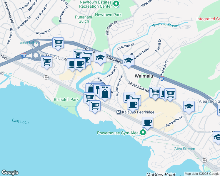 map of restaurants, bars, coffee shops, grocery stores, and more near 98-239 Pahemo Street in Aiea