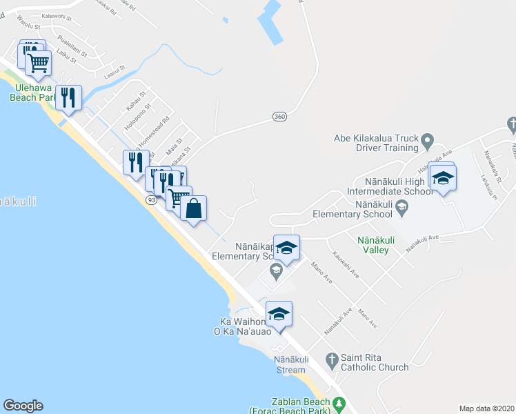 map of restaurants, bars, coffee shops, grocery stores, and more near 87-2052 Helelua Place in Waianae