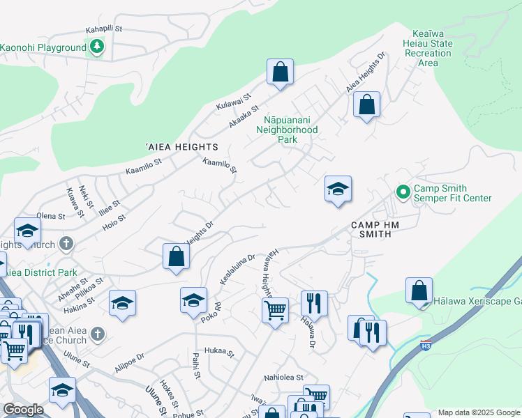map of restaurants, bars, coffee shops, grocery stores, and more near 99-935 Aiea Heights Drive in Aiea