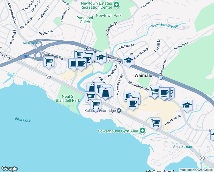 map of restaurants, bars, coffee shops, grocery stores, and more near 98-239 Pahemo Street in Aiea