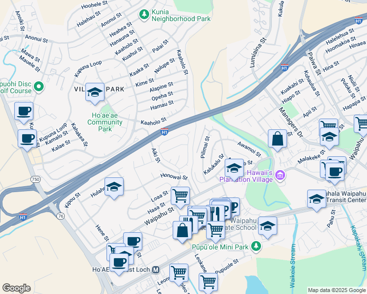 map of restaurants, bars, coffee shops, grocery stores, and more near 94-403 Lehopulu Street in Waipahu