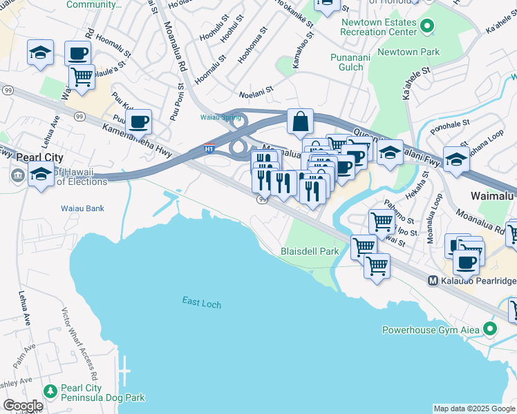 map of restaurants, bars, coffee shops, grocery stores, and more near 425 Kamehameha Highway in Pearl City