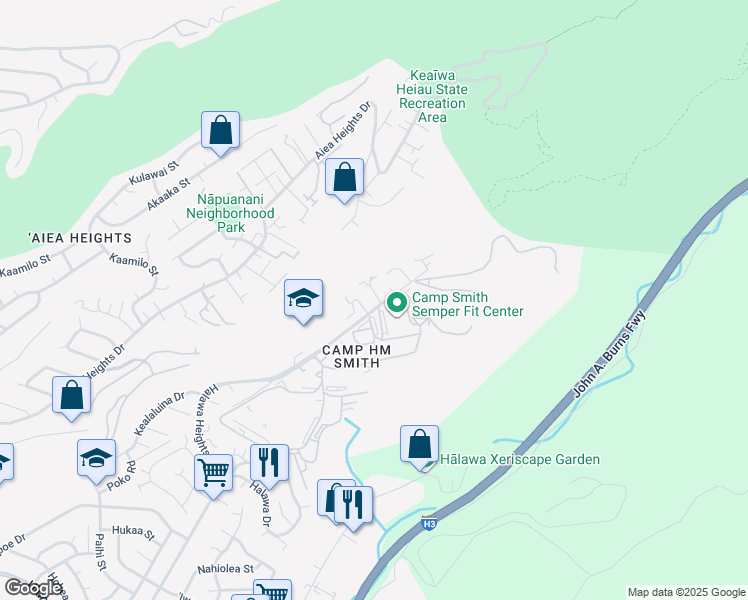 map of restaurants, bars, coffee shops, grocery stores, and more near 99-431 Aiealani Place in Aiea