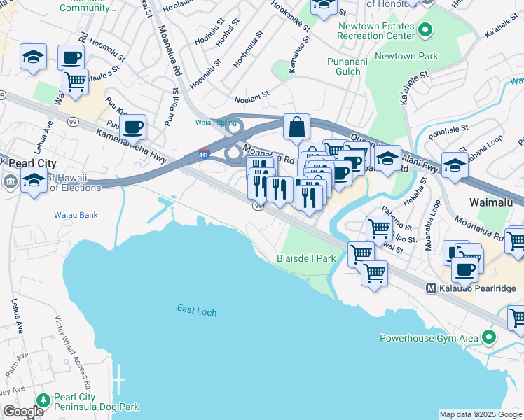 map of restaurants, bars, coffee shops, grocery stores, and more near 425 Kamehameha Highway in Pearl City