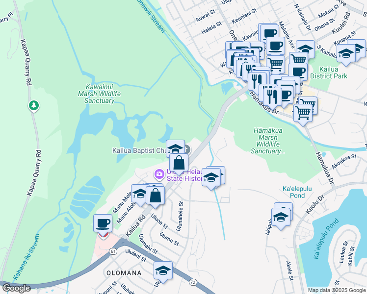 map of restaurants, bars, coffee shops, grocery stores, and more near 636 Hanale Place in Kailua