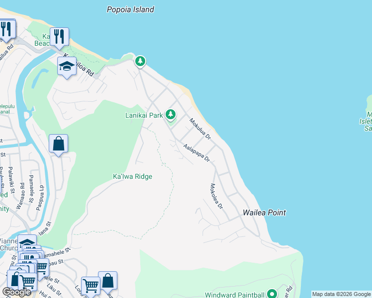 map of restaurants, bars, coffee shops, grocery stores, and more near 1059 Aalapapa Drive in Kailua
