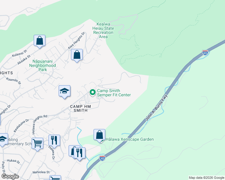 map of restaurants, bars, coffee shops, grocery stores, and more near 749 Anderson Road in Aiea