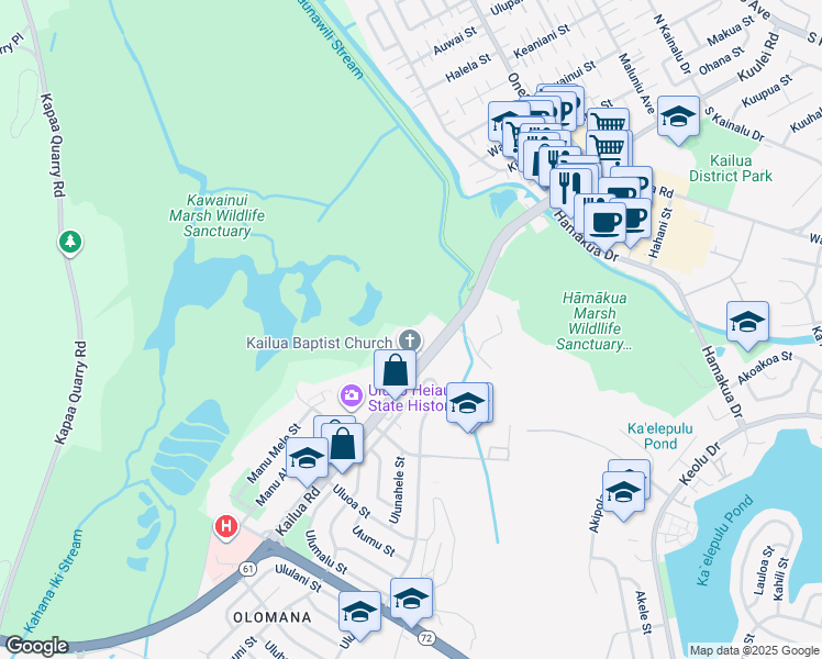 map of restaurants, bars, coffee shops, grocery stores, and more near 636 Hanale Place in Kailua