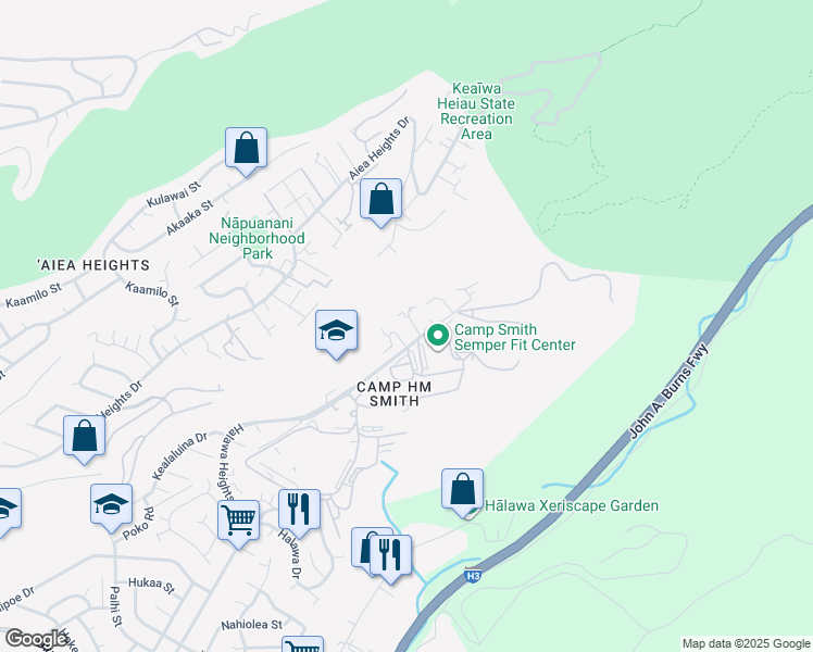 map of restaurants, bars, coffee shops, grocery stores, and more near 99-421 Aiealani Place in Aiea