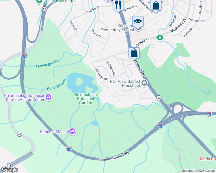 map of restaurants, bars, coffee shops, grocery stores, and more near 45-620 Koai'e Place in Kaneohe