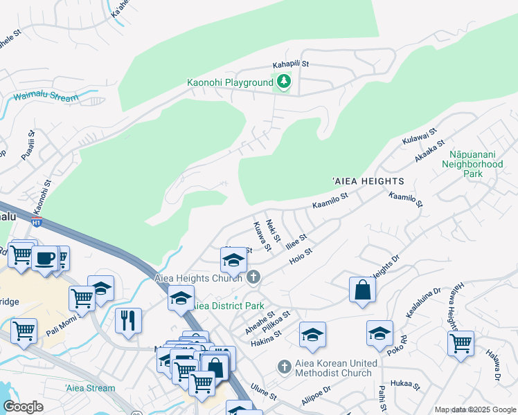 map of restaurants, bars, coffee shops, grocery stores, and more near 98-906 Kaamilo Street in Aiea