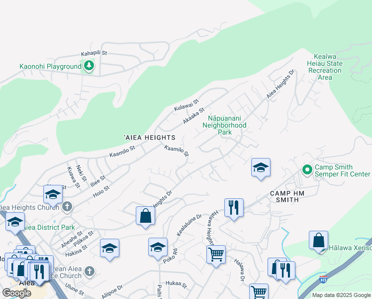 map of restaurants, bars, coffee shops, grocery stores, and more near 99-74 Kaamilo Street in Aiea