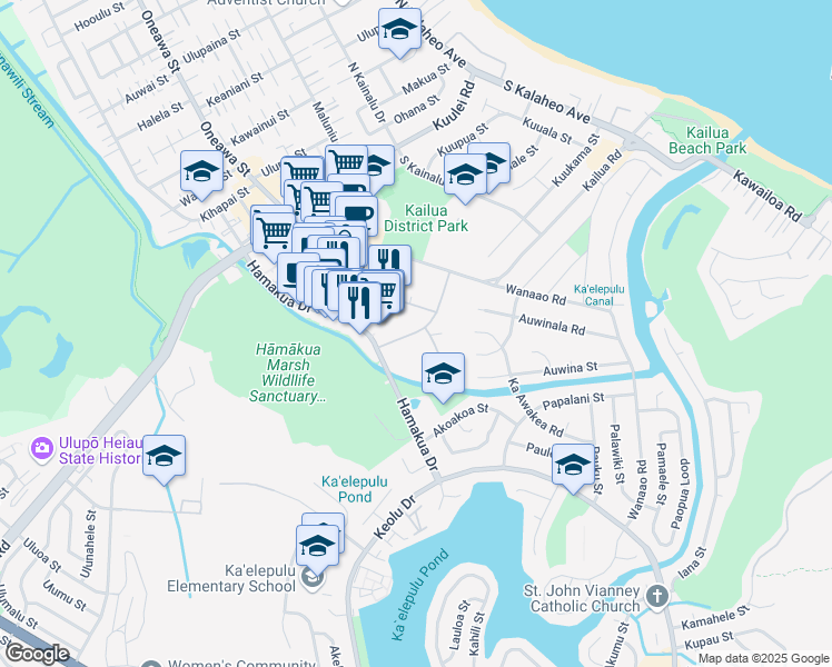 map of restaurants, bars, coffee shops, grocery stores, and more near 361 Aoloa Street in Kailua