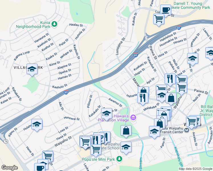 map of restaurants, bars, coffee shops, grocery stores, and more near 94-1005 Halekapio Street in Waipahu