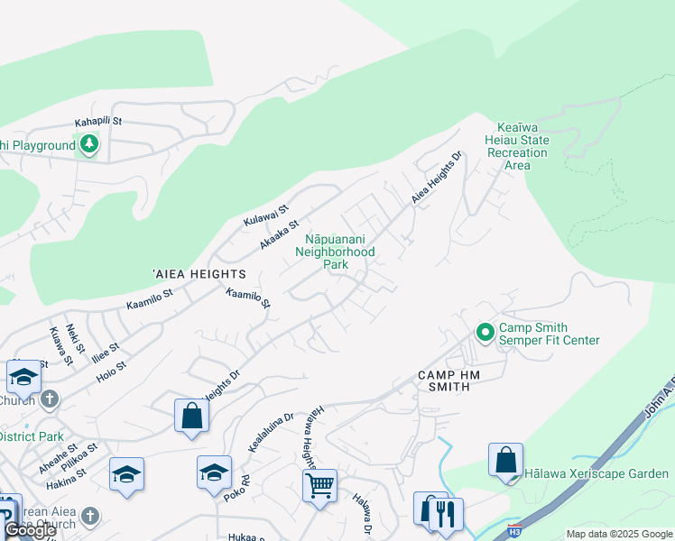 map of restaurants, bars, coffee shops, grocery stores, and more near 99-1200 Napuanani Road in Aiea