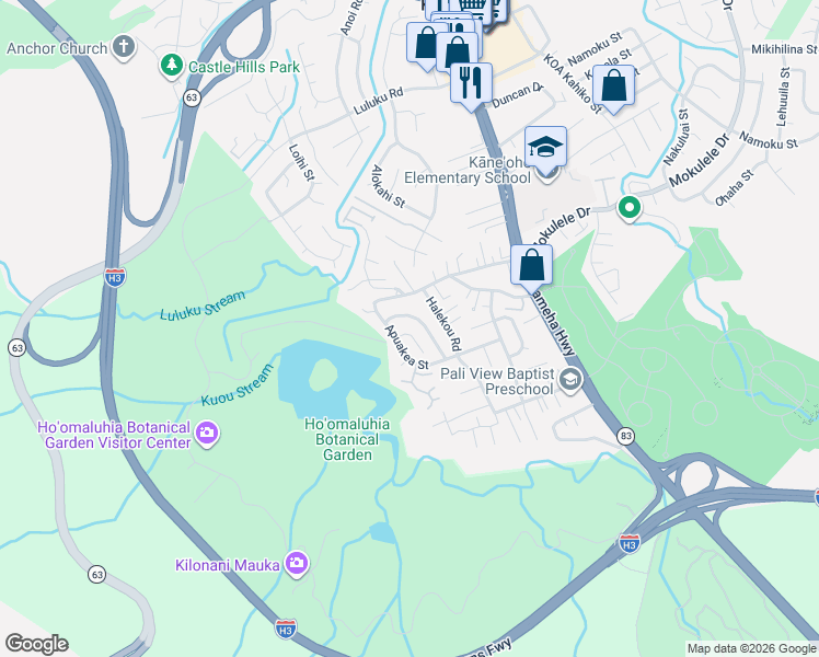 map of restaurants, bars, coffee shops, grocery stores, and more near 45-696 Halekou Road in Kaneohe