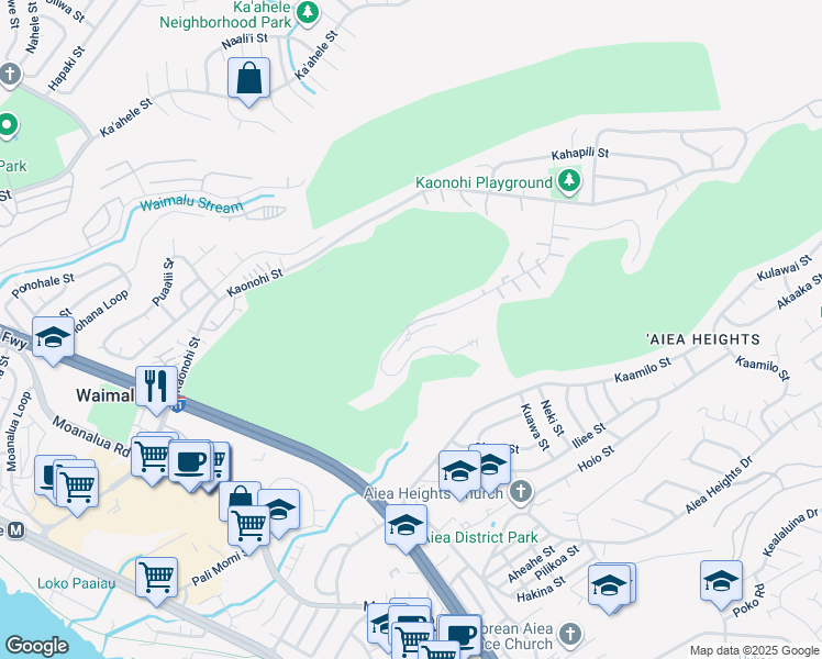 map of restaurants, bars, coffee shops, grocery stores, and more near 98-711 Iho Place in Aiea